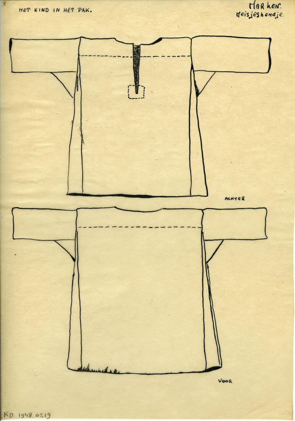 Tekening van een meisjeshemd, Marken
