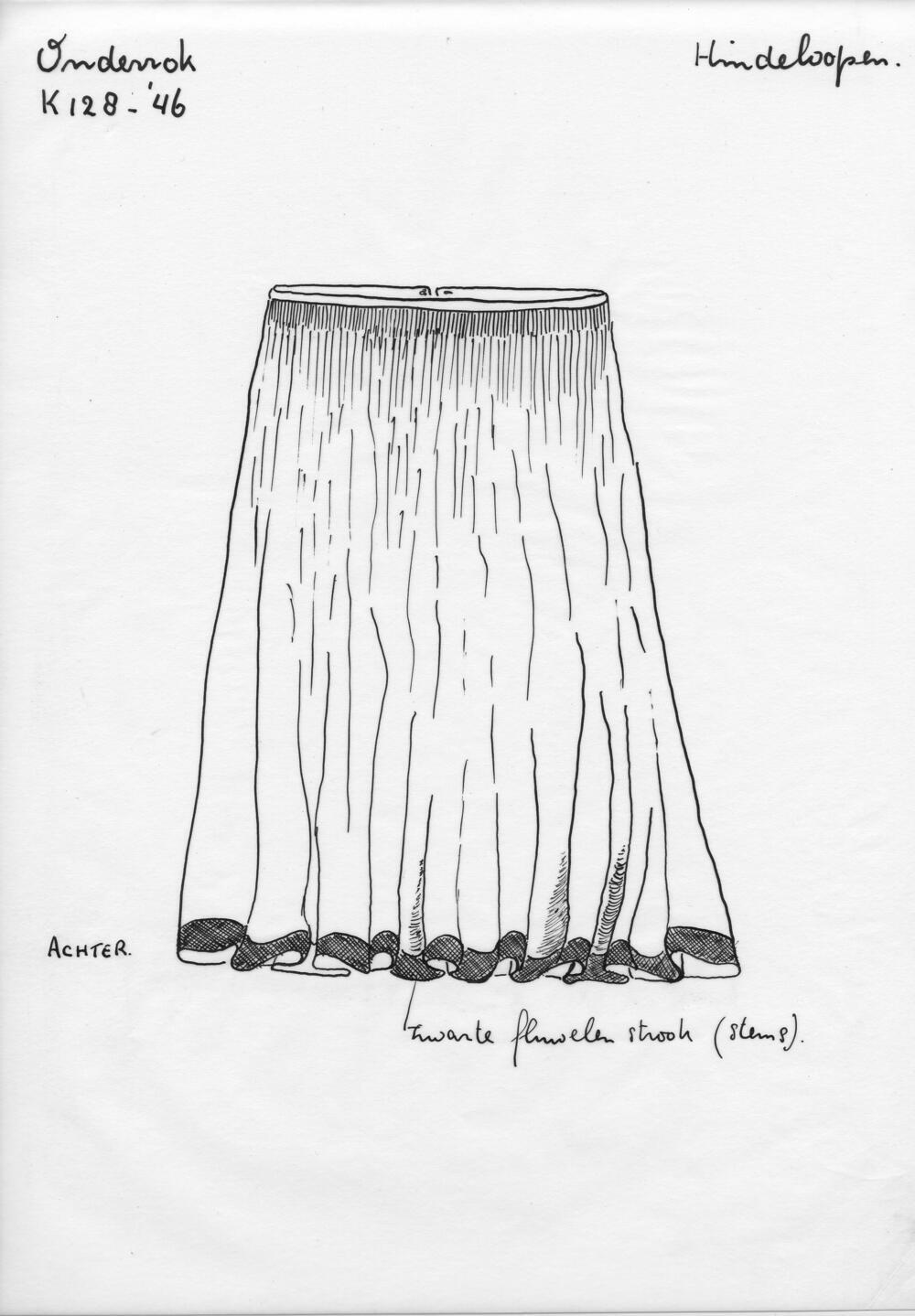 Tekening van achterzijde onderrok, Hindeloopen