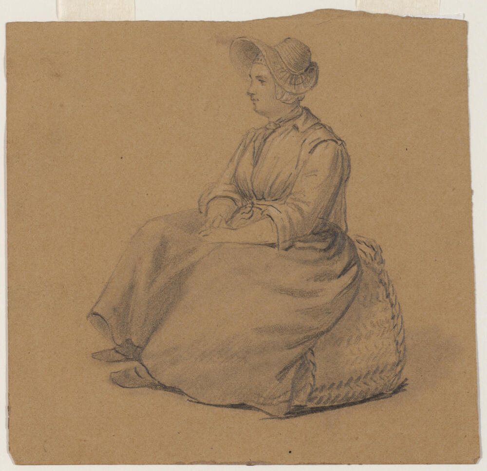 Zittende vrouw met hullehoed, Zandvoort