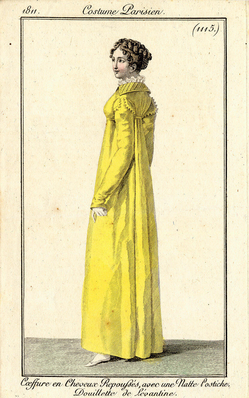 Costume Parisien, nr. 1115: Coeffure en Cheveux Repoussés, avec une Natte Postiche, Douillette de…
