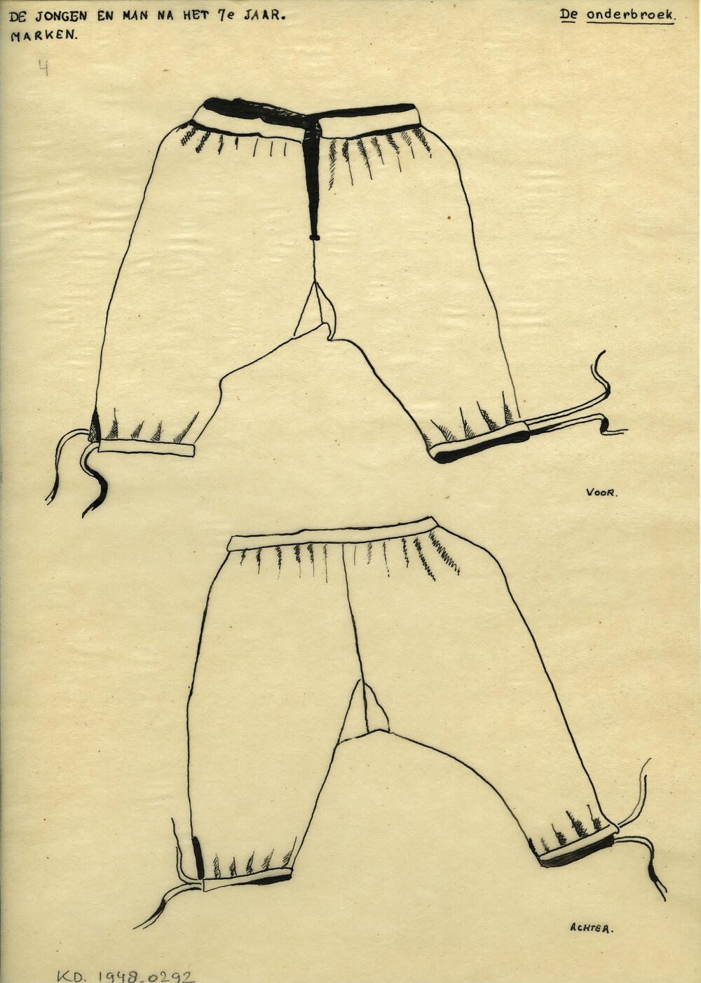 Tekening van een onderbroek, Marken