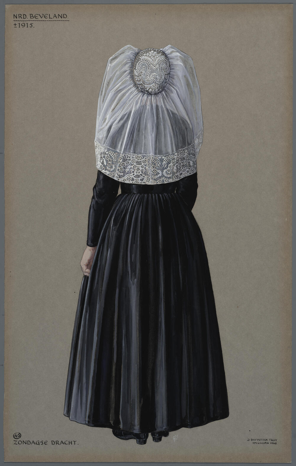 Vrouw in zondagse dracht, Noord-Beveland circa 1915