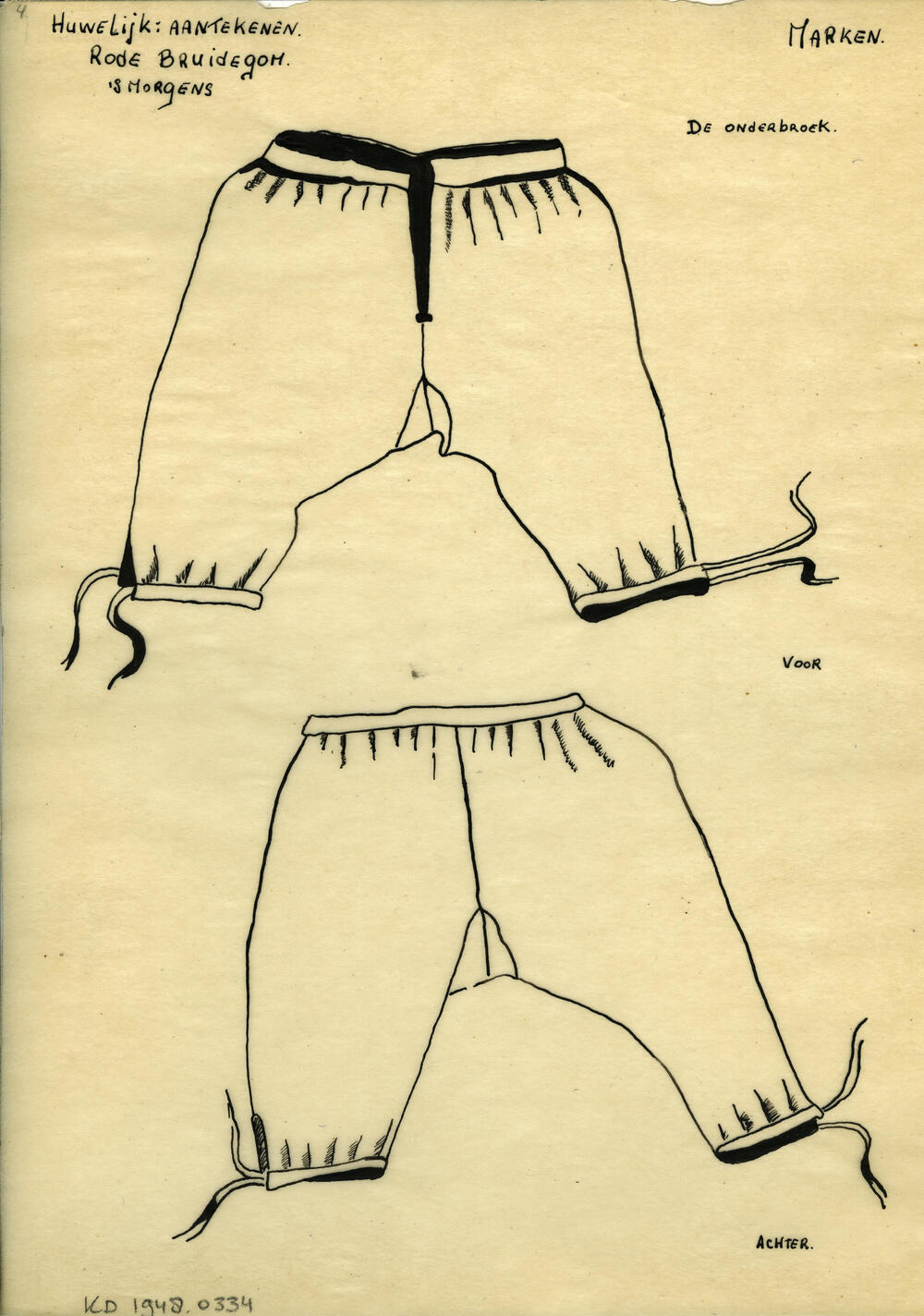 Tekening van een onderbroek, Marken