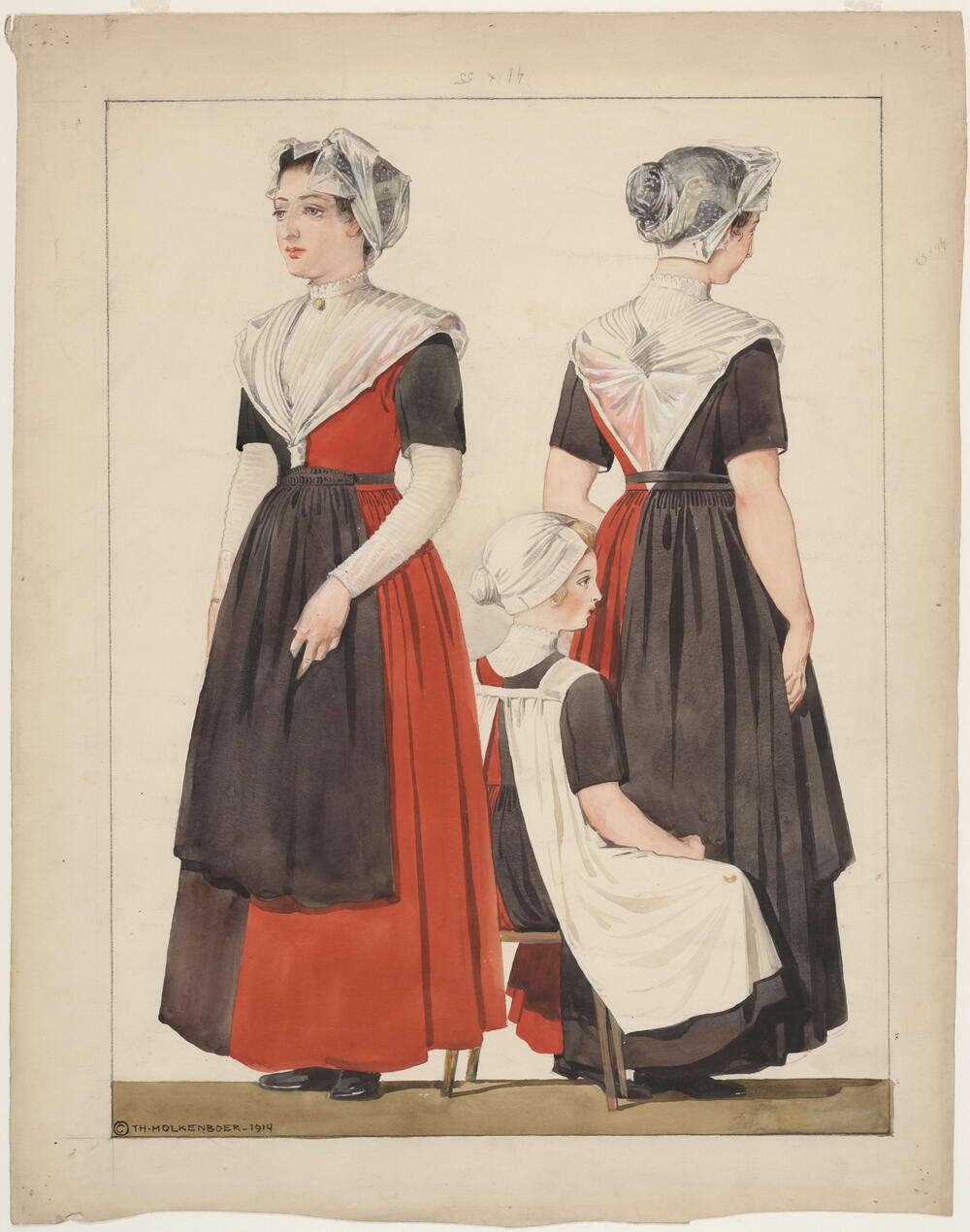 Burgerweesmeisje in zondagse dracht met jonger weesmeisje in schort, 1914