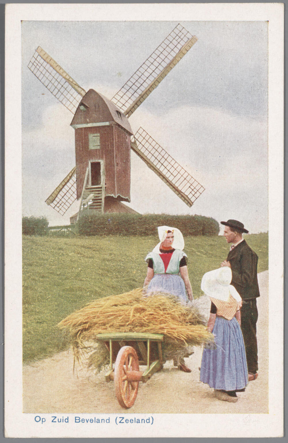 Vrouw, kind en man in Zuid-Bevelandse dracht