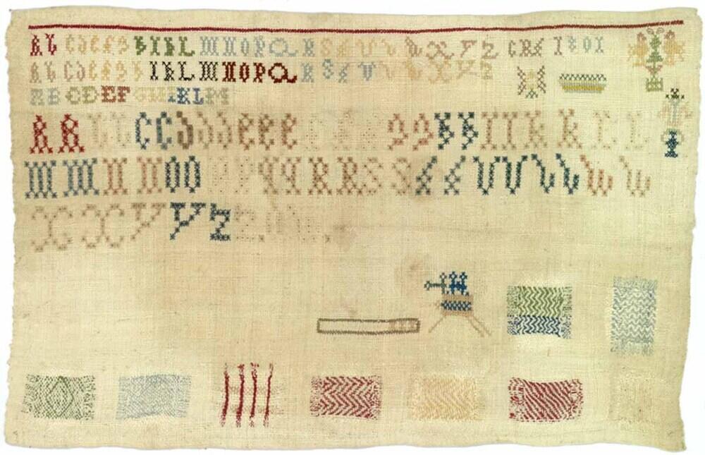 Letterstoplap op grof linnen, gemerkt C.R.T. 1801