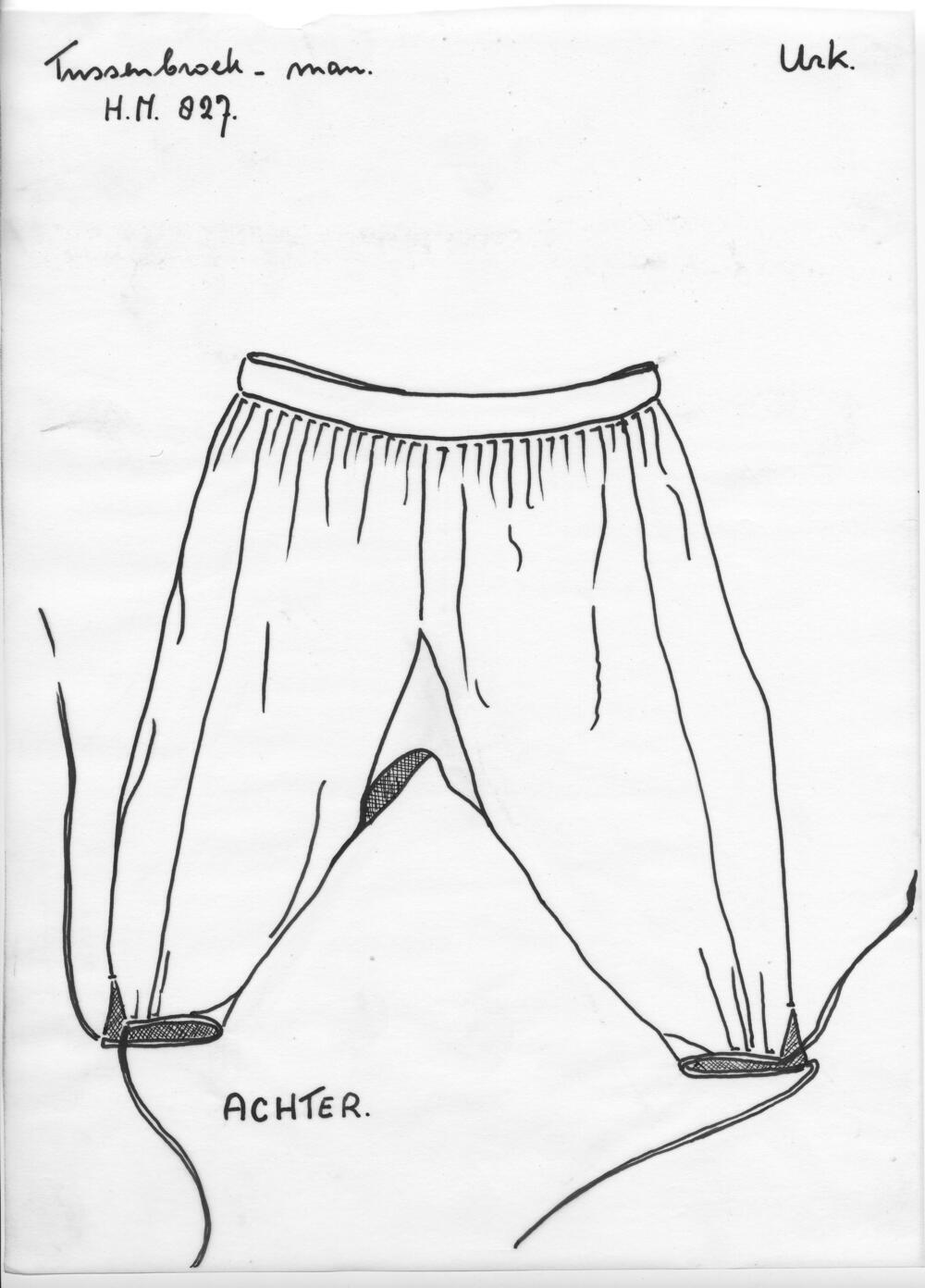 Tekening van een mannentussenbroek, Urk