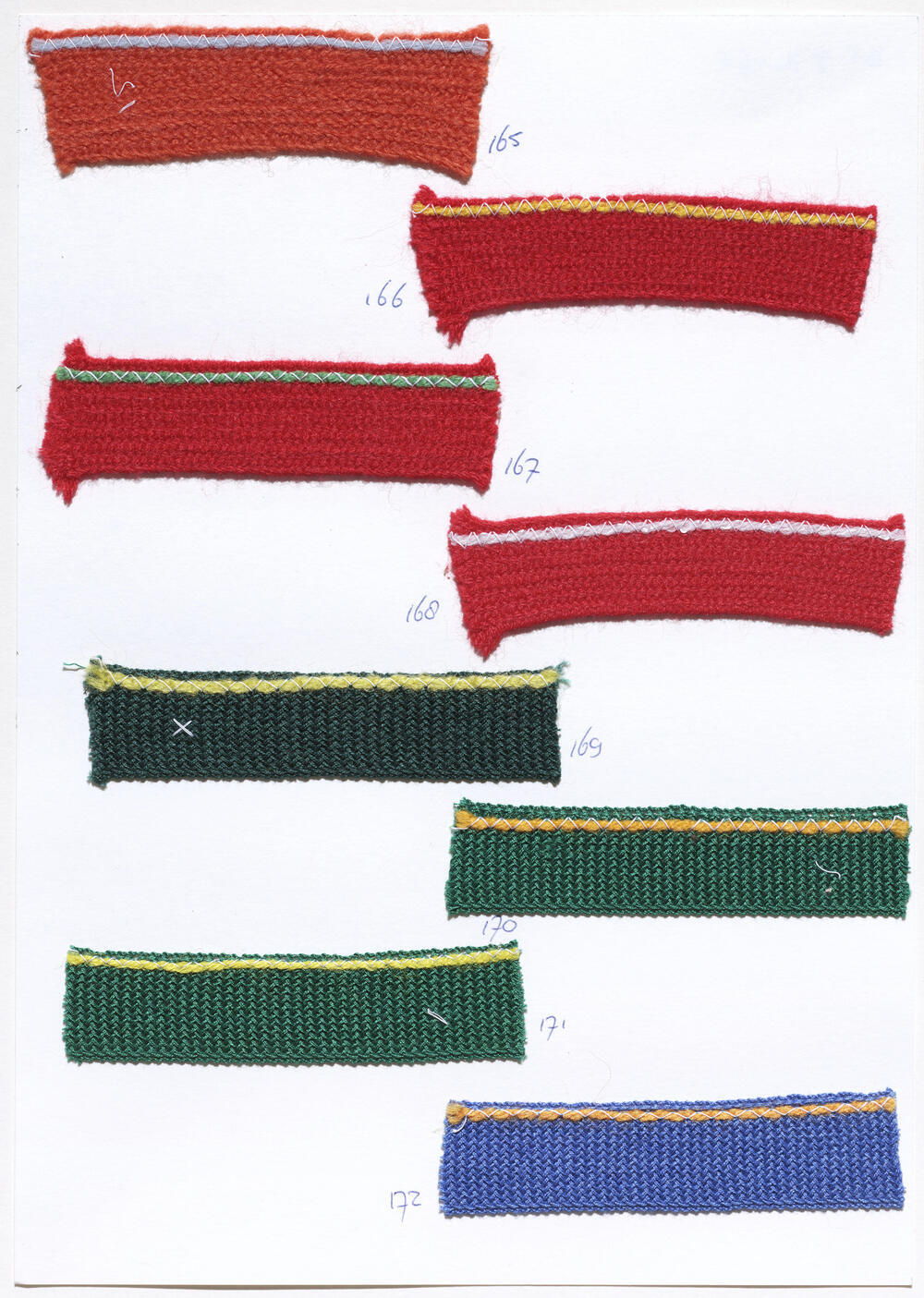Blad met diverse soorten band voor afwerking van kleding, zogenaamd 'koor'