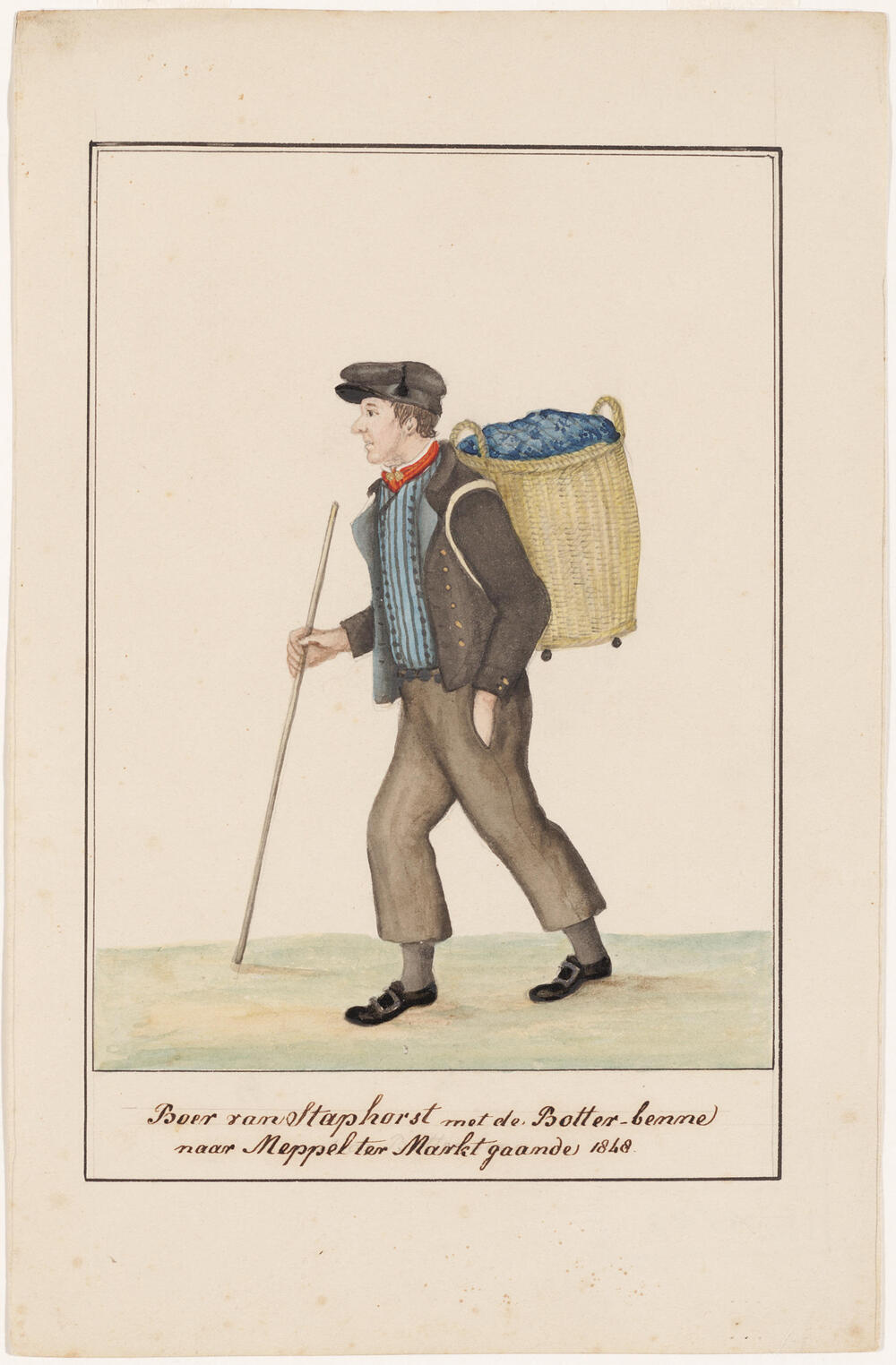 Boer van Staphorst met de Botter-benne naar Meppel ter Markt gaande 1848
