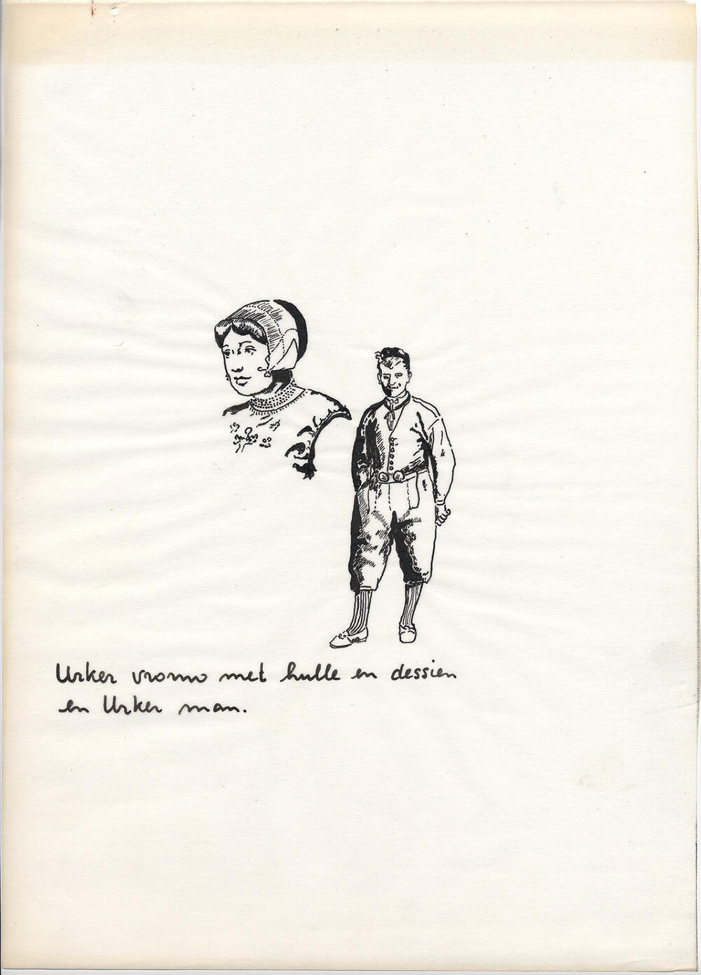 Tekening van Urker vrouw en man