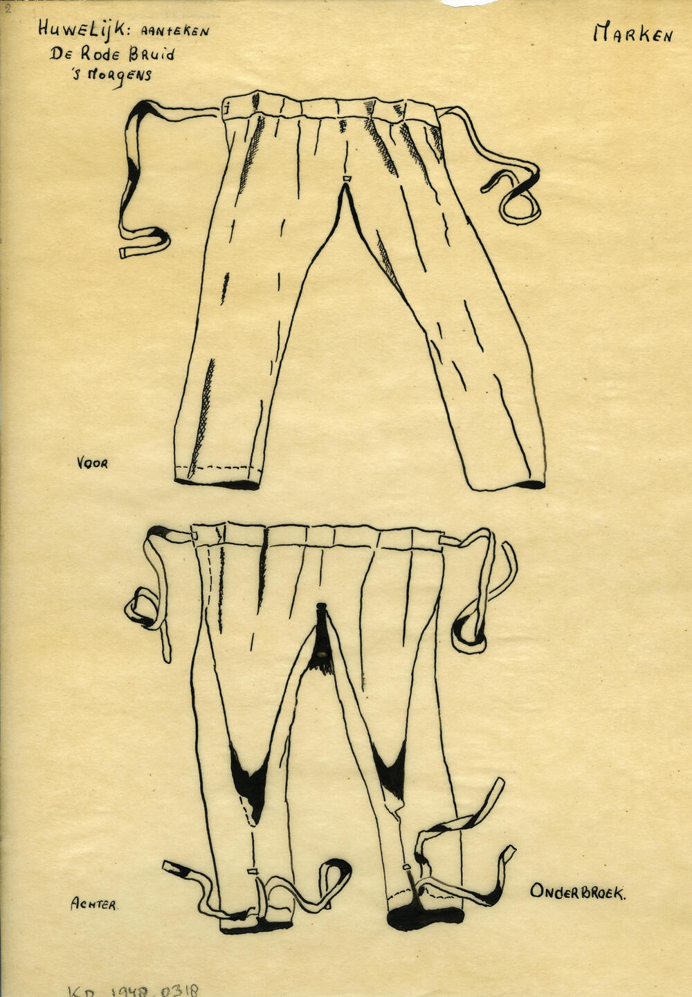 Tekening van een onderbroek, Marken