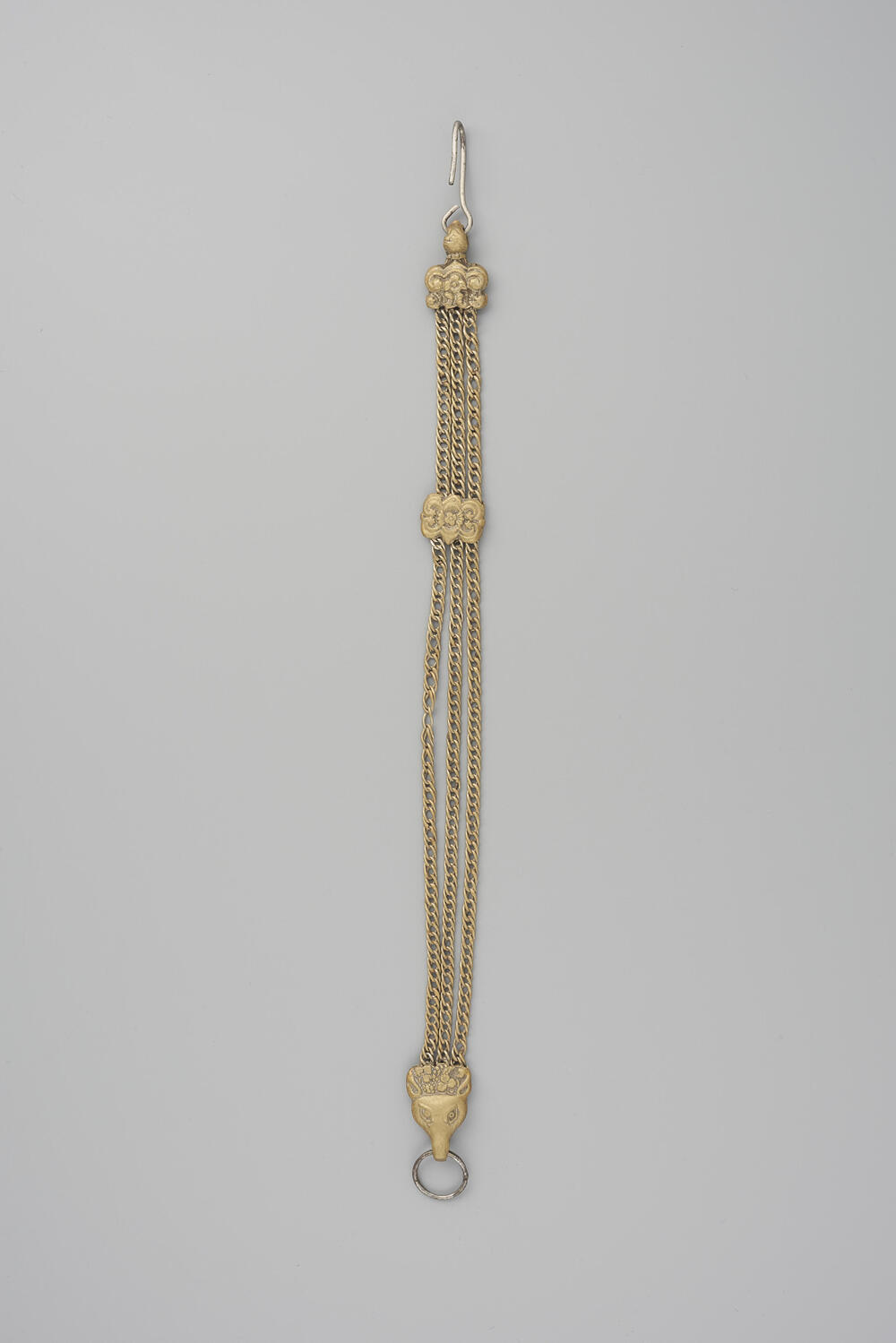 Messing horlogeketting met vossenkop, 1880–1890