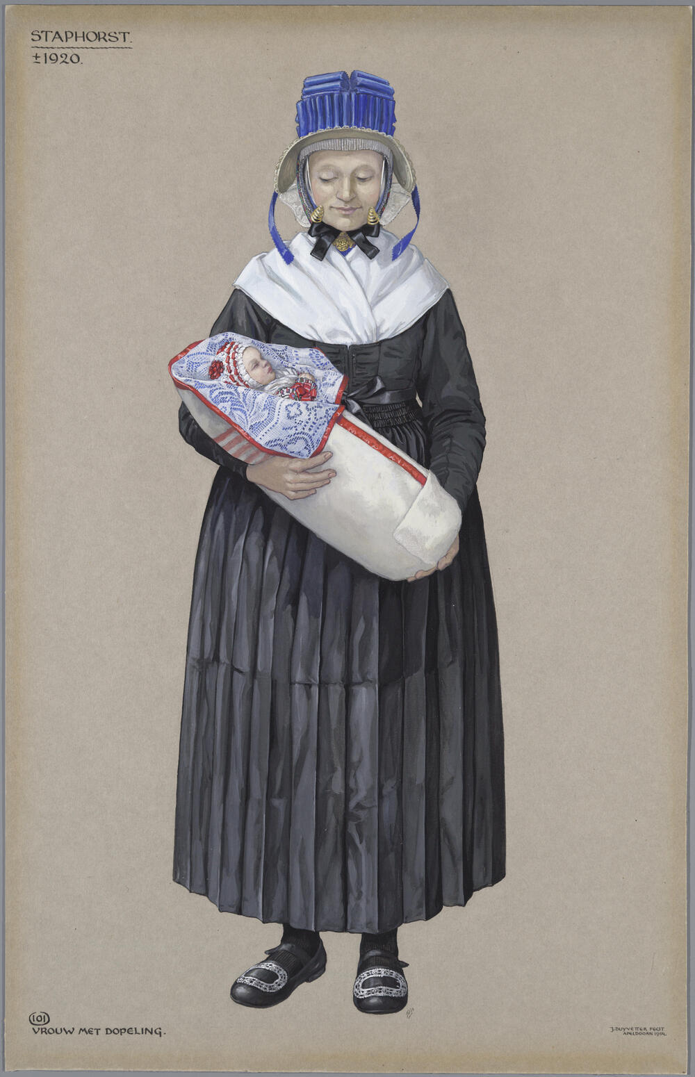 Vrouw met dopeling, Staphorst circa 1920