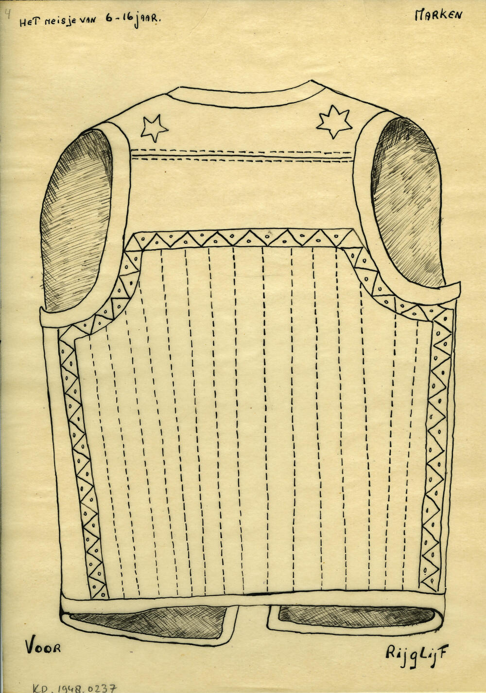 Tekening van een rijglijf, Marken