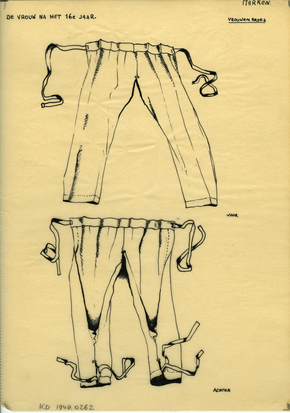 Tekening van een vrouwenbroek, Marken