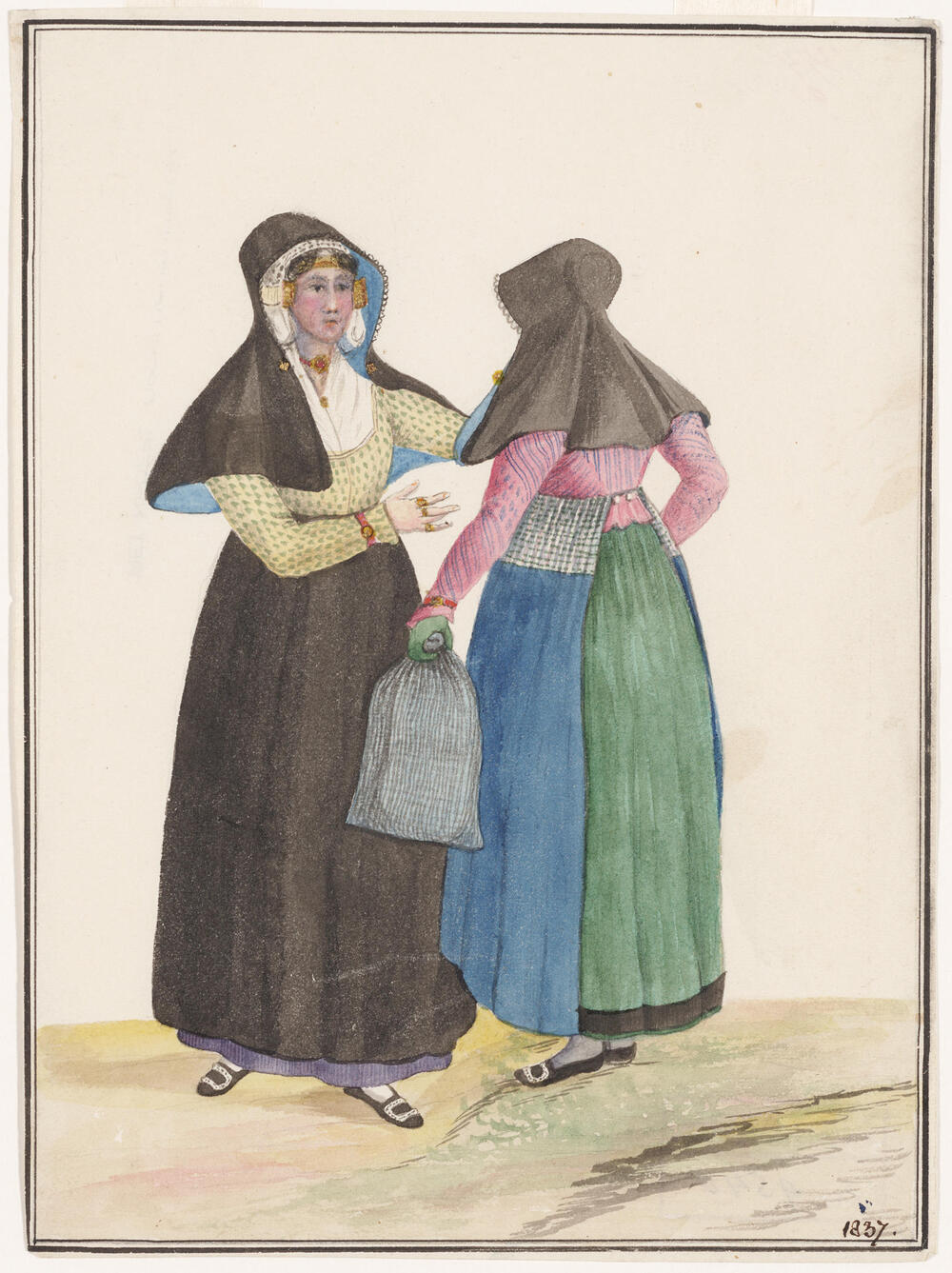 Twee vrouwen met kaper op, Noord-Holland. 1837.