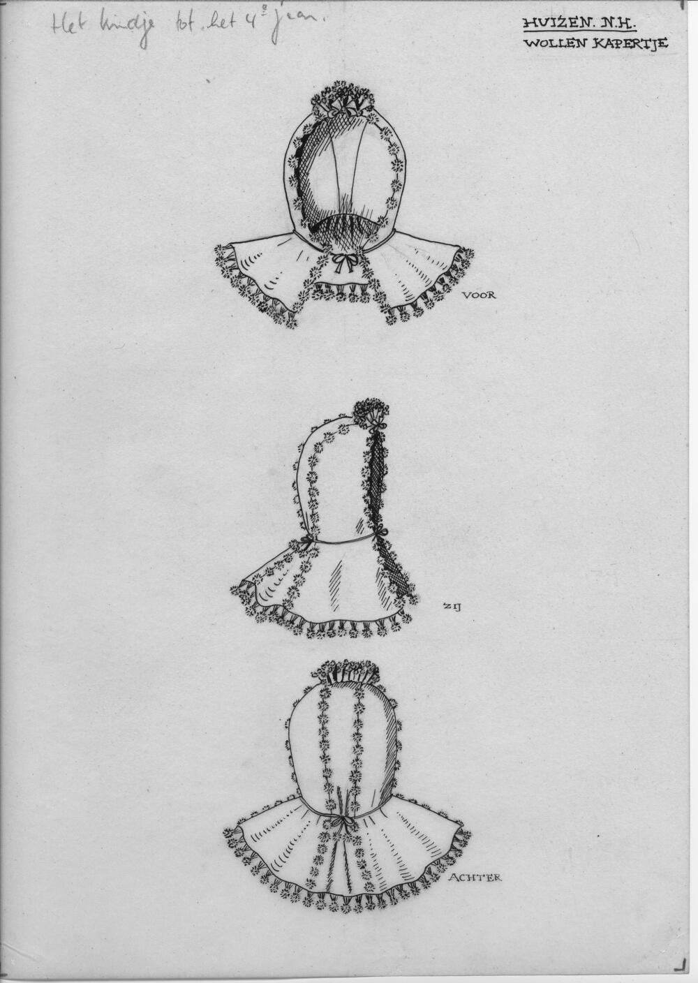 Tekening van een wollen kapertje, Huizen