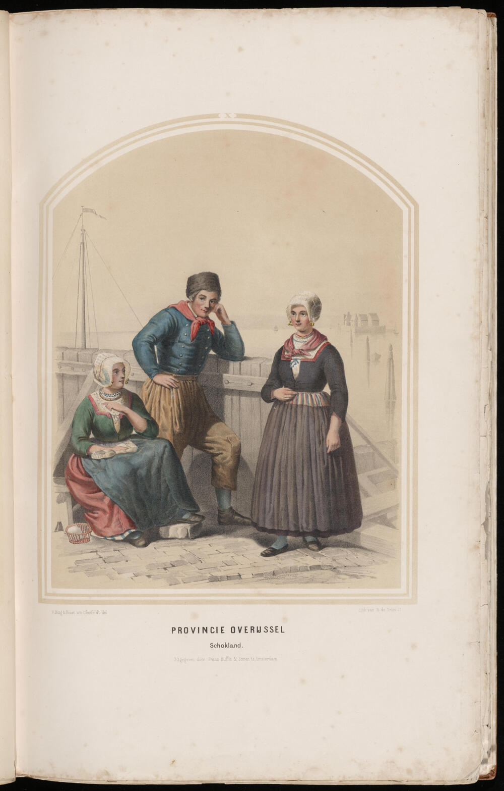 Man en twee vrouwen bij de haven van Schokland