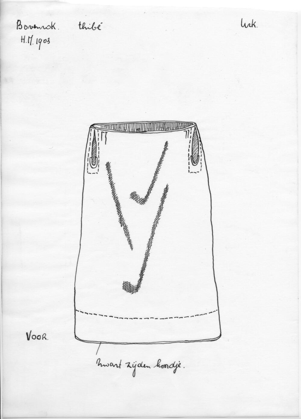 Tekening van een tibet bovenrok, Urk