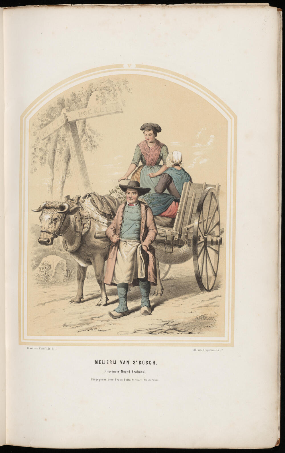 Mensen met een ossenkar in de dracht van de Meierij van Den Bosch