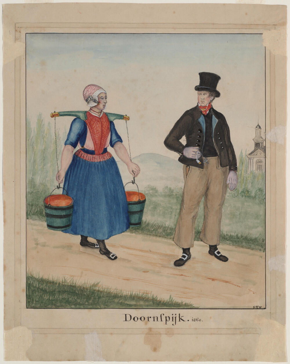 Vrouw en man in dracht, Doornspijk 1860