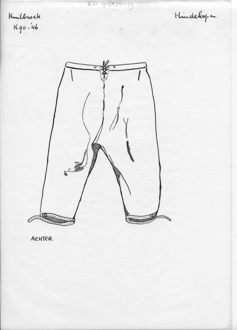 Tekening achterzijde kuitbroek, Hindeloopen