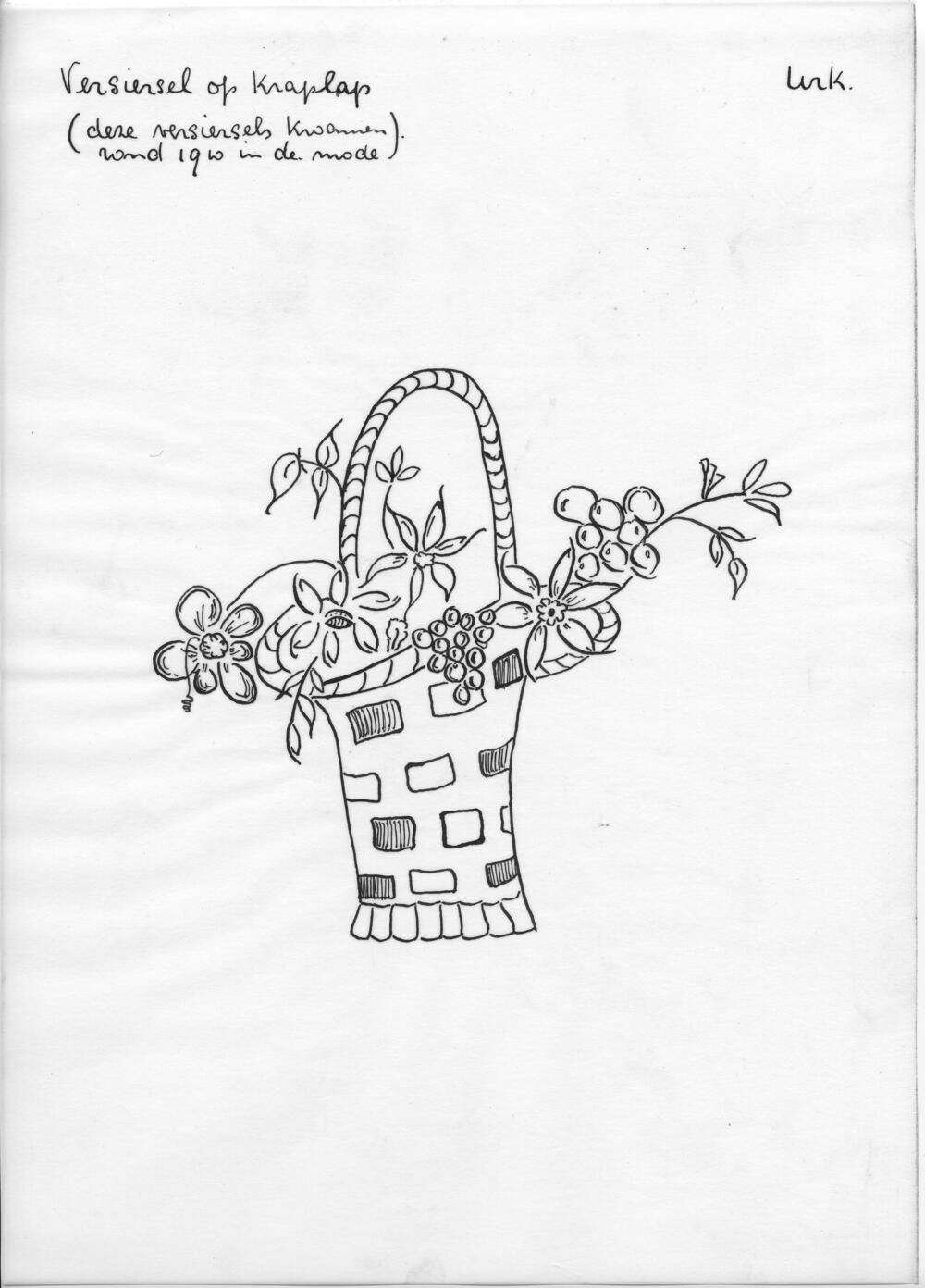 Tekening van een versiersel voor kraplappen, Urk