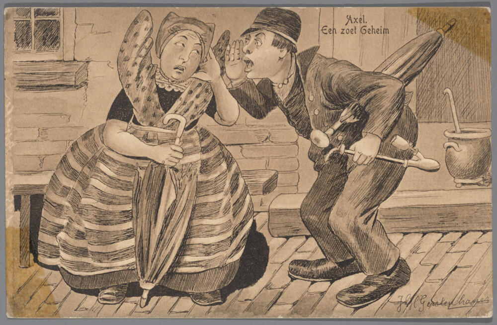 Tekening van man en vrouw in Axelse streekdracht