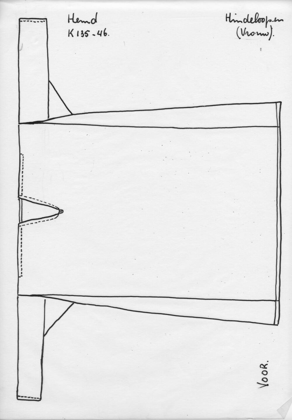 Tekening van voorzijde hemd, Hindeloopen