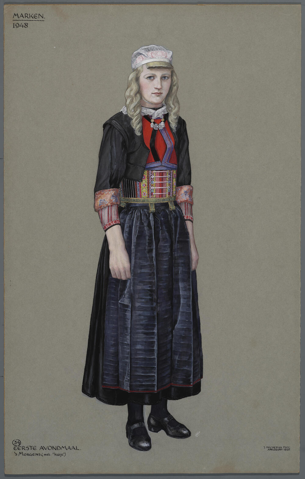 Vrouw in dracht Avondmaal, Marken 1948