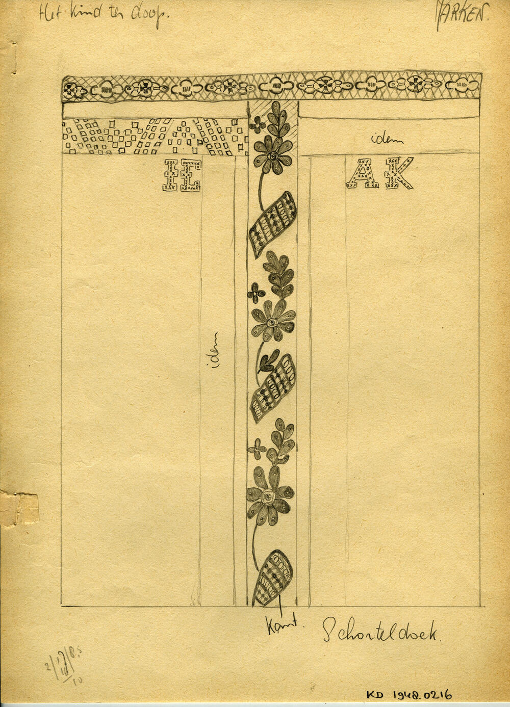 Tekening van een schorteldoek, Marken