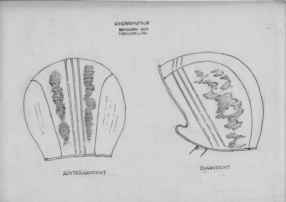 Tekening van een kindermutsje, Terschelling