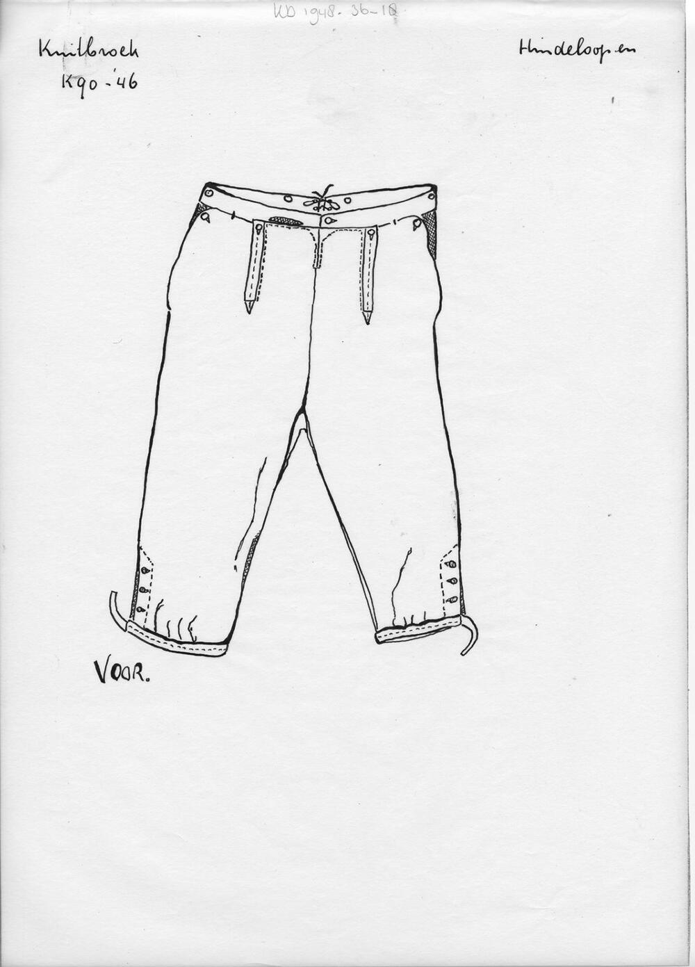Tekening voorzijde kuitbroek, Hindeloopen
