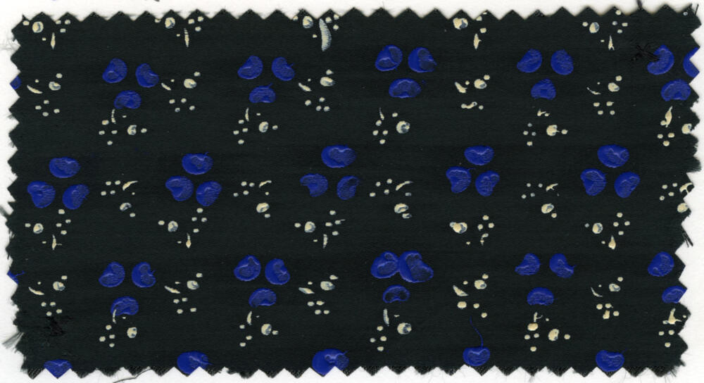 Zwart satijn met blauw-wit stipwerk, Staphorst, 1900–1980