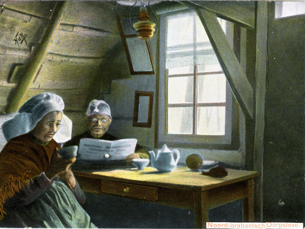 Vrouw en man in Noord-Brabantse dracht in interieur, 1903–1905