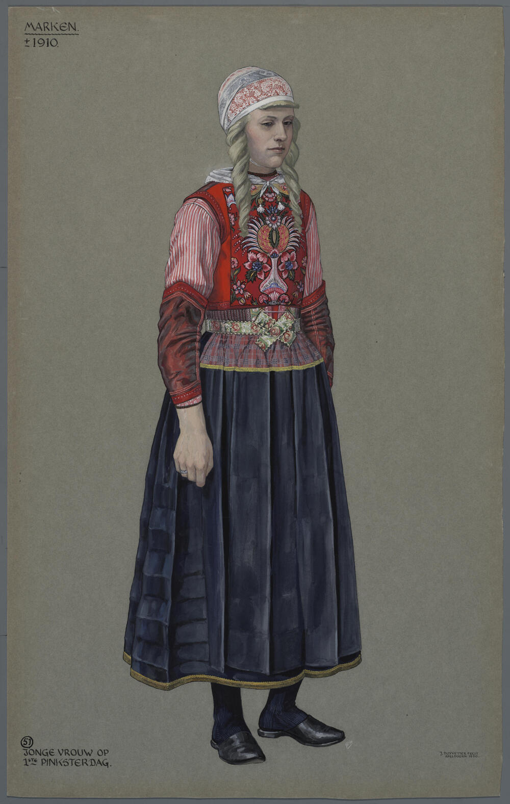 Vrouw in pinksterdracht, Marken circa 1910