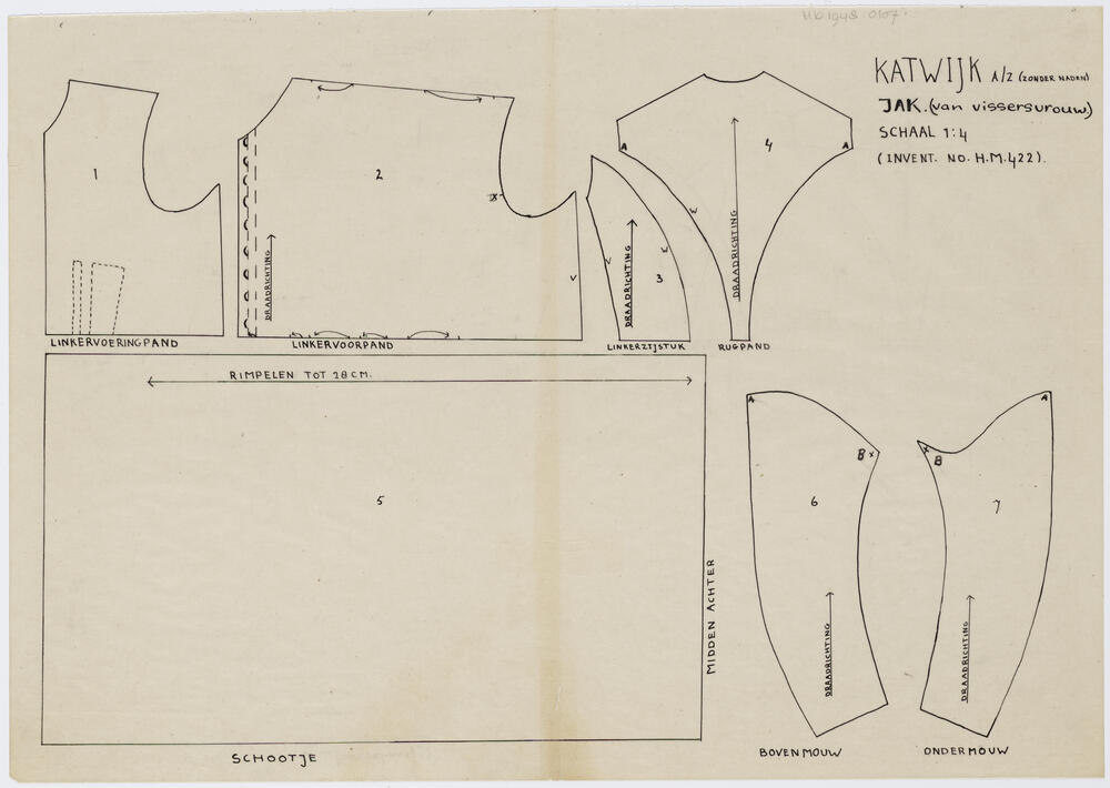 Patroontekening jak, vissersvrouw Katwijk