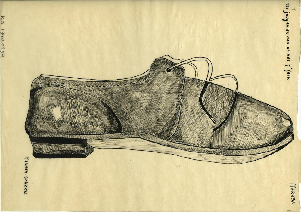 Tekening van een mannenschoen, Marken