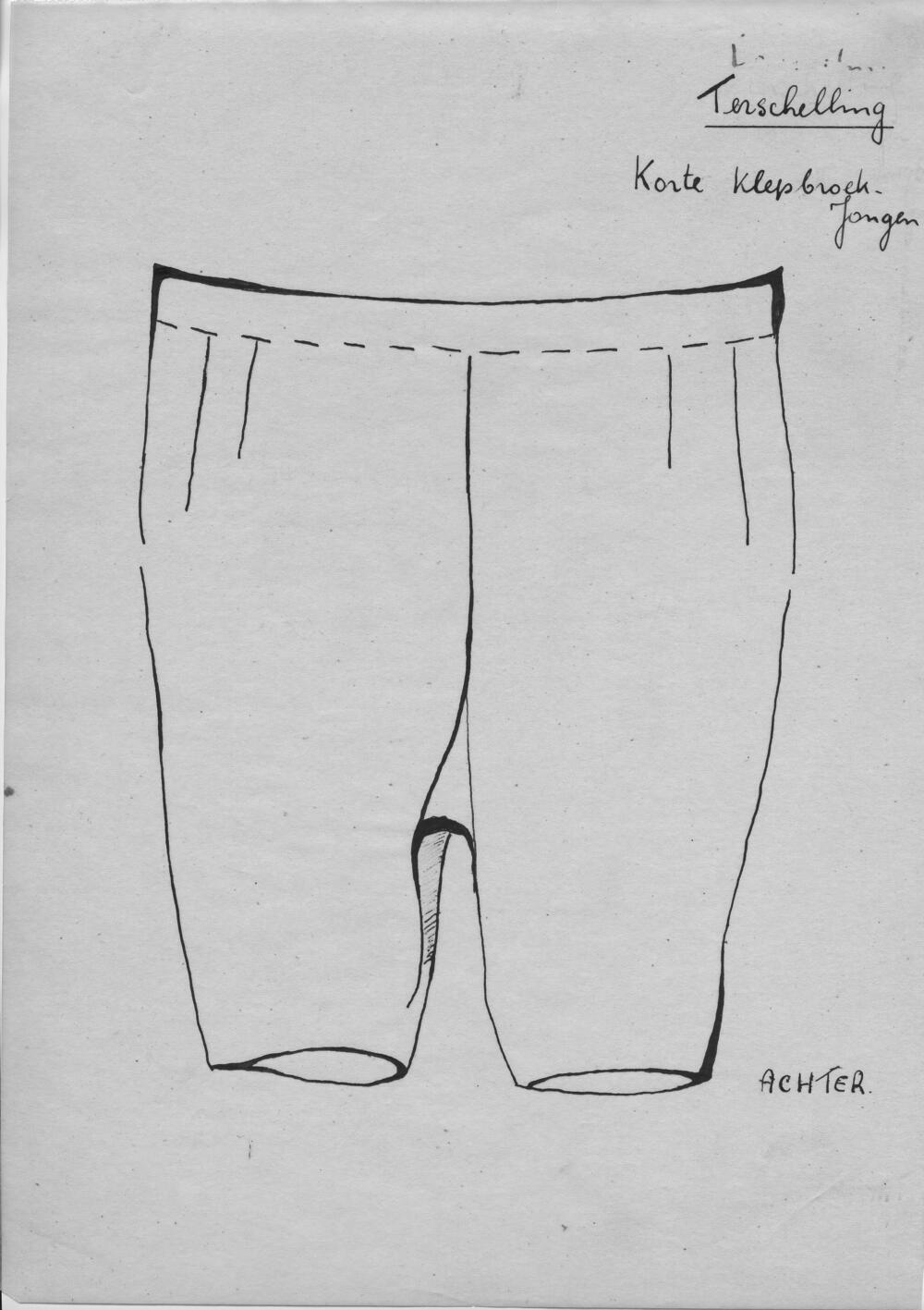Tekening van een korte klepbroek, Terschelling