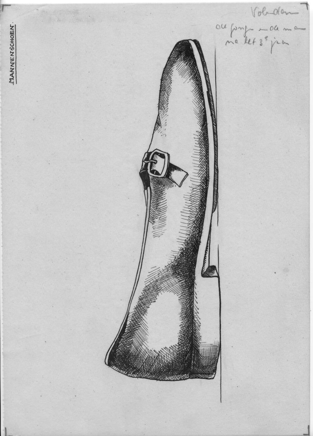 Tekening van een mannenschoen, Volendam