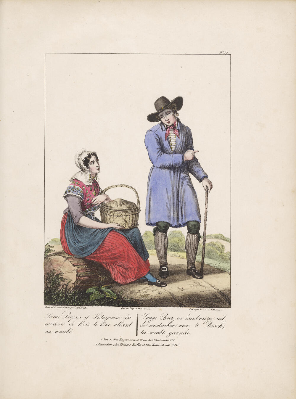 Jonge Boer en landmeisje uit de omstreek van 's Bosch, ter markt gaande