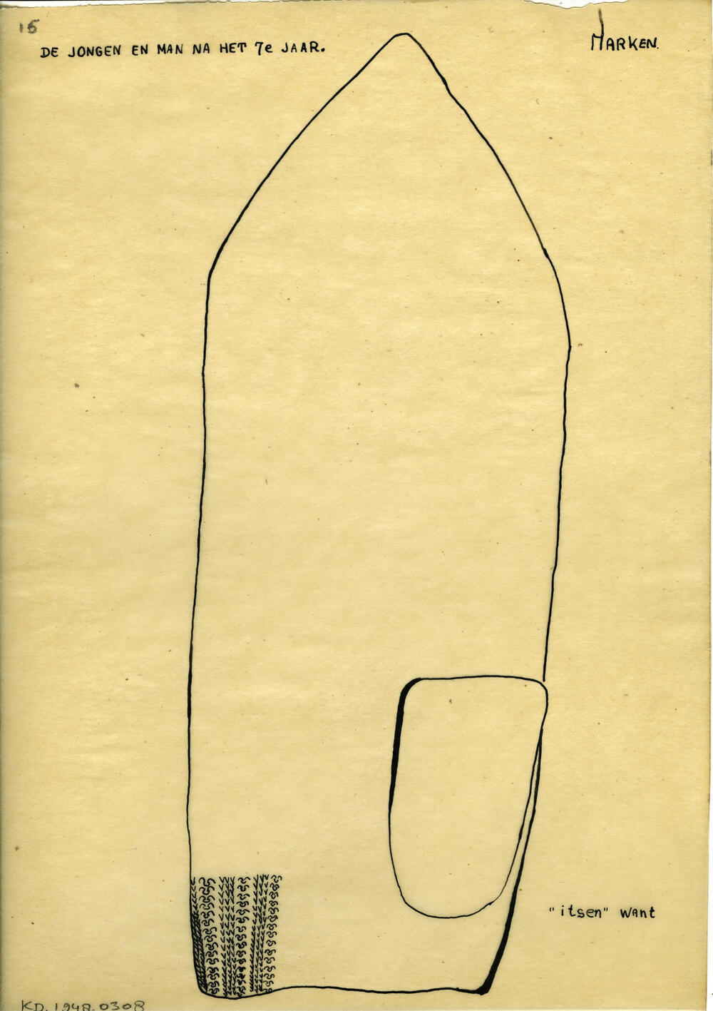 Tekening van een 'itse want', Marken