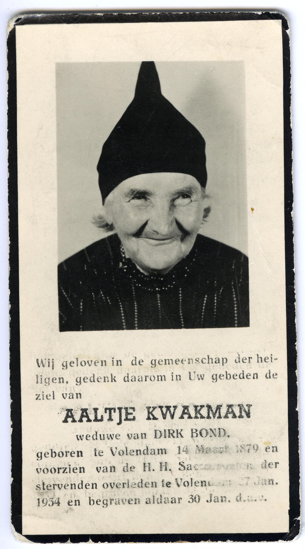 Bidprentje van Aaltje Kwakman, 1954