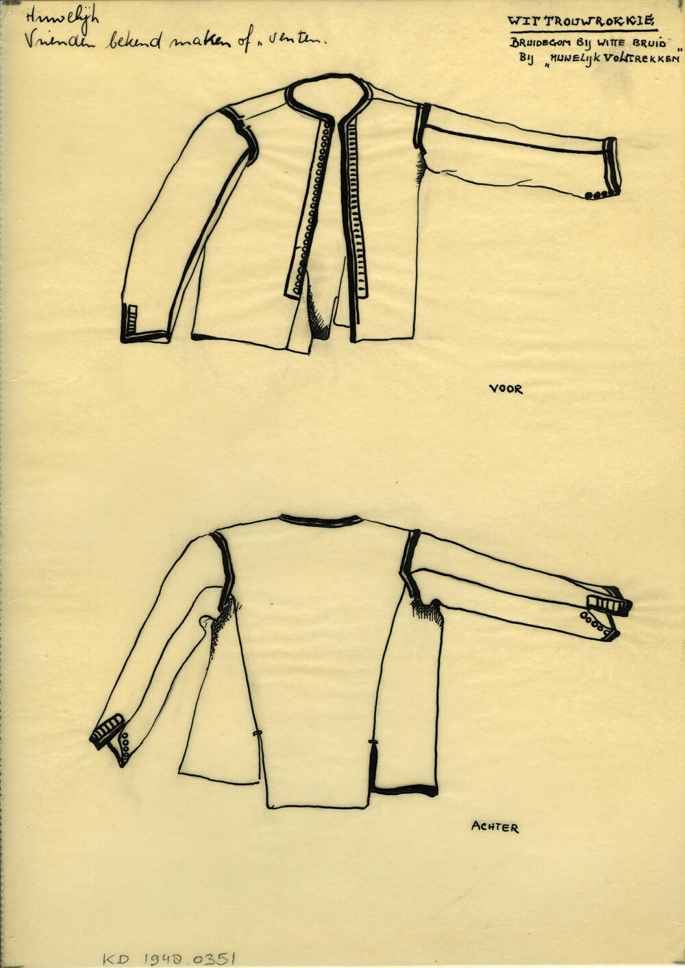 Tekening van een wit 'trouwrokkie', Marken