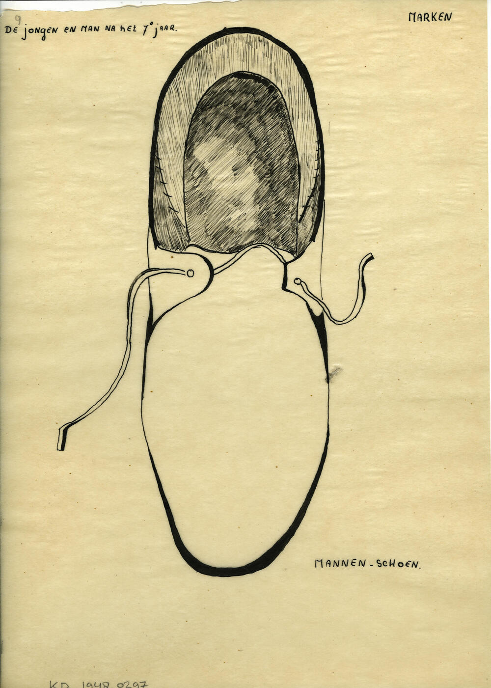 Tekening van een mannenschoen, Marken