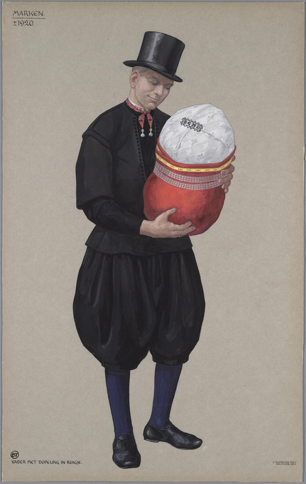 Man met dopeling in ruigje, Marken circa 1920