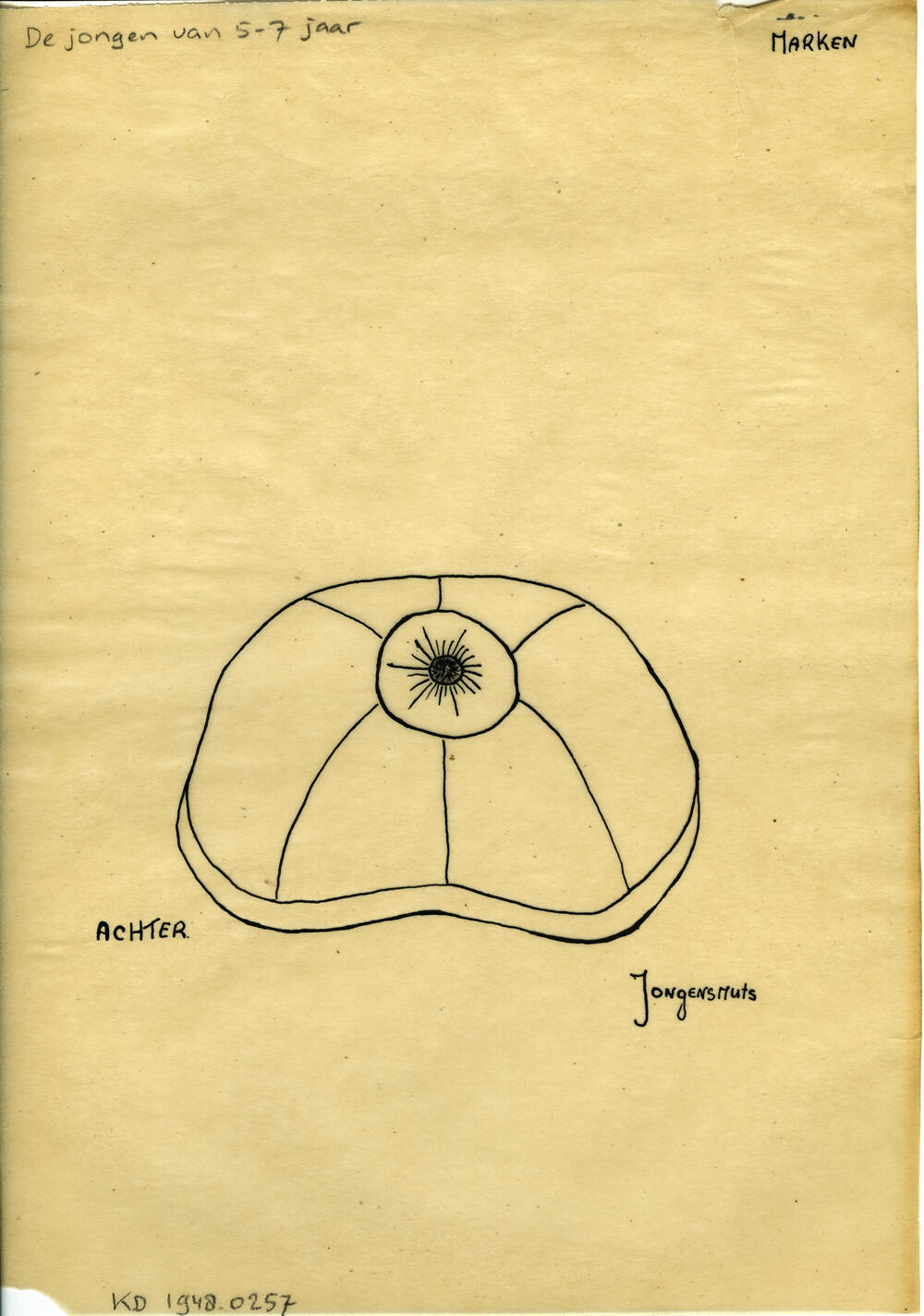 Tekening van een jongensmuts, Marken