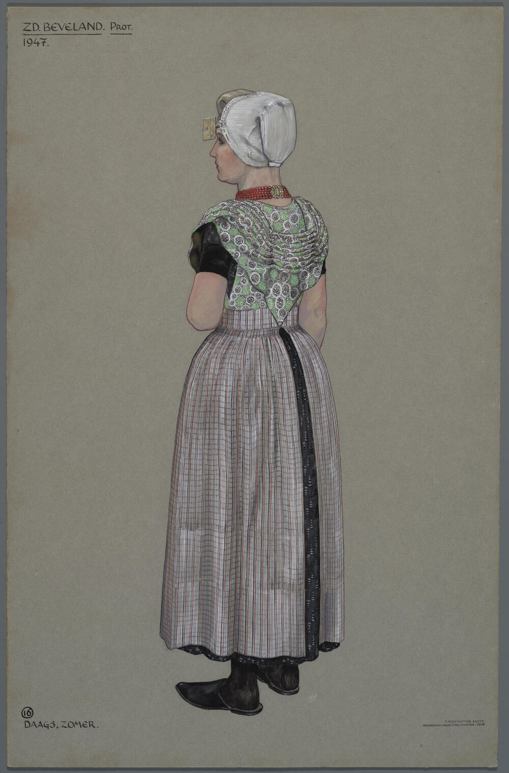 Vrouw in protestantse Zuid-Bevelandse dracht 1947