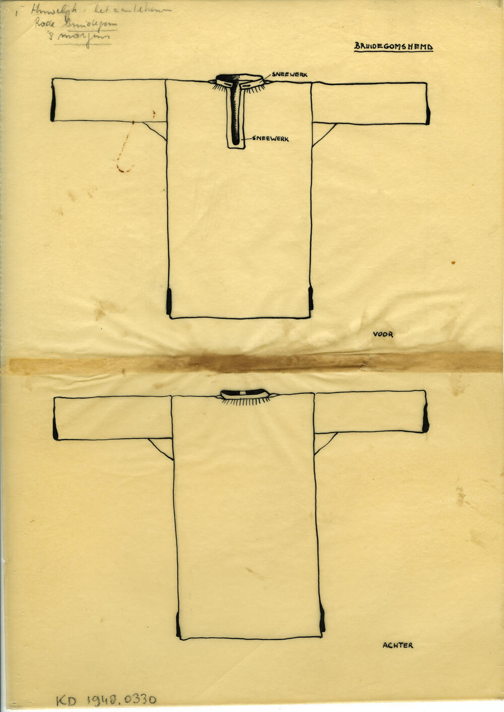 Tekening van een bruidegomshemd, Marken