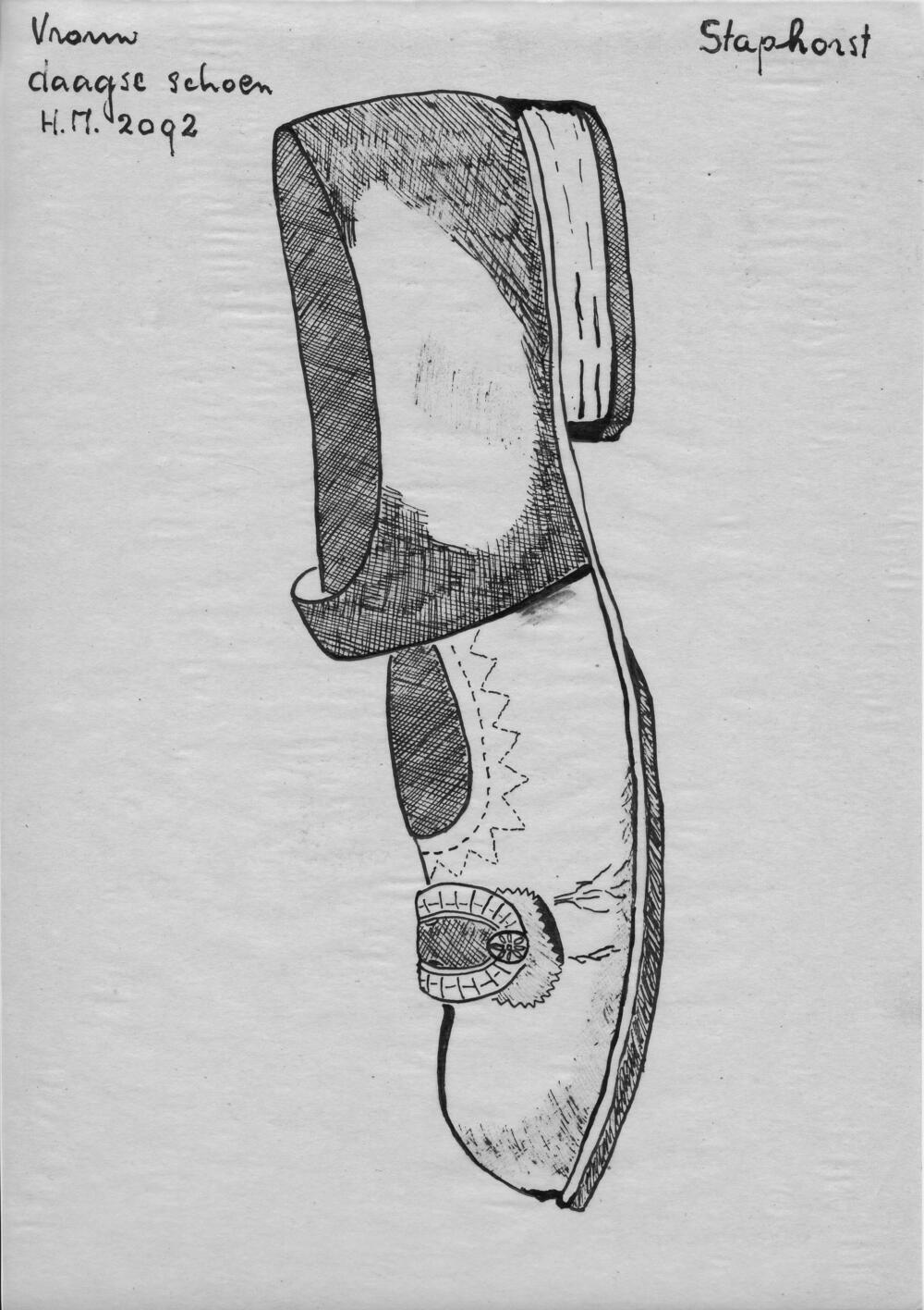 Tekening van een daagse schoen, Staphorst